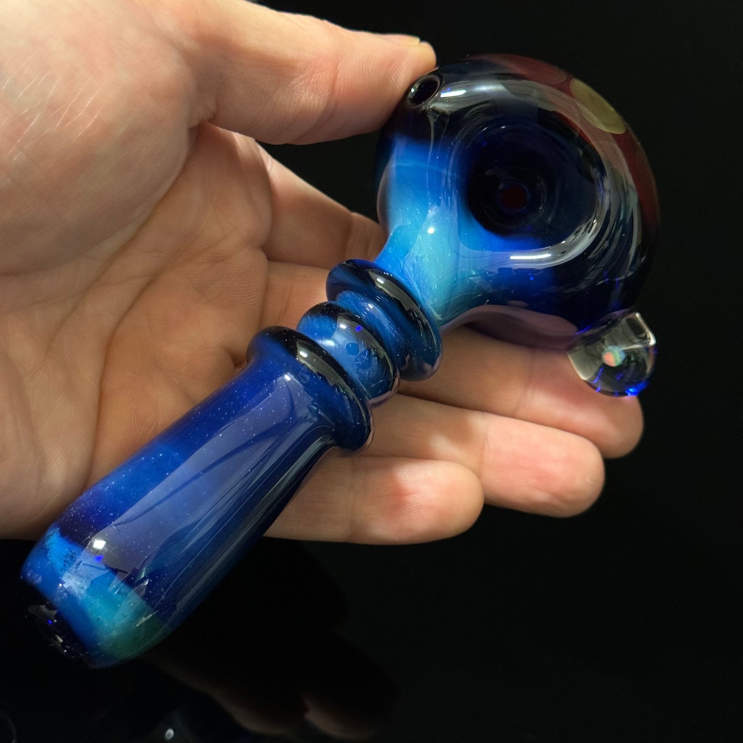 Blue Amber Honeycomb with a Gilson Opal on the side Glass Pipe