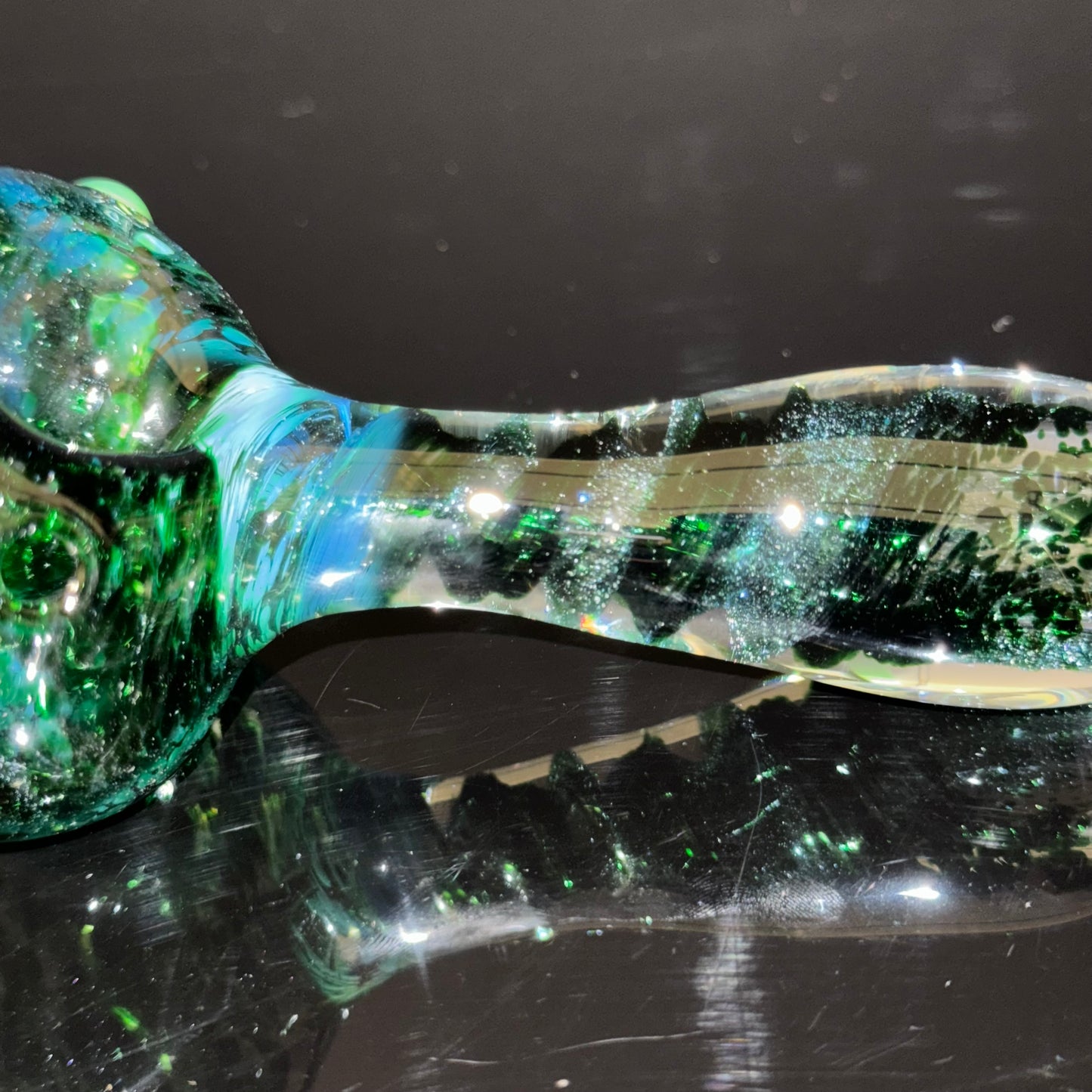 Inside out Sparkle Black & Green Glass Pipe Heady Pipe Hand Blown Extra Thick