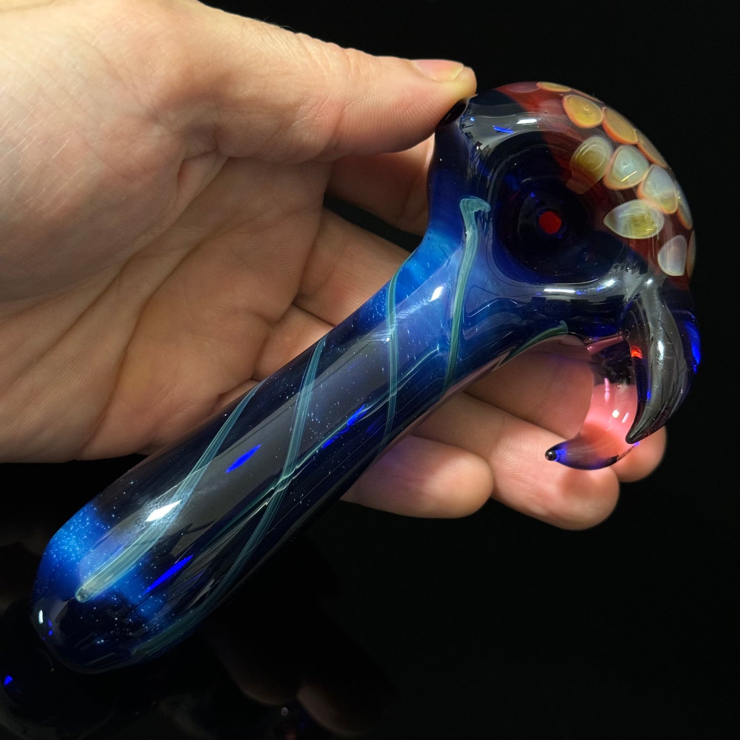 Blue Amber Honeycomb Glass Heady Pipe Hand Blown