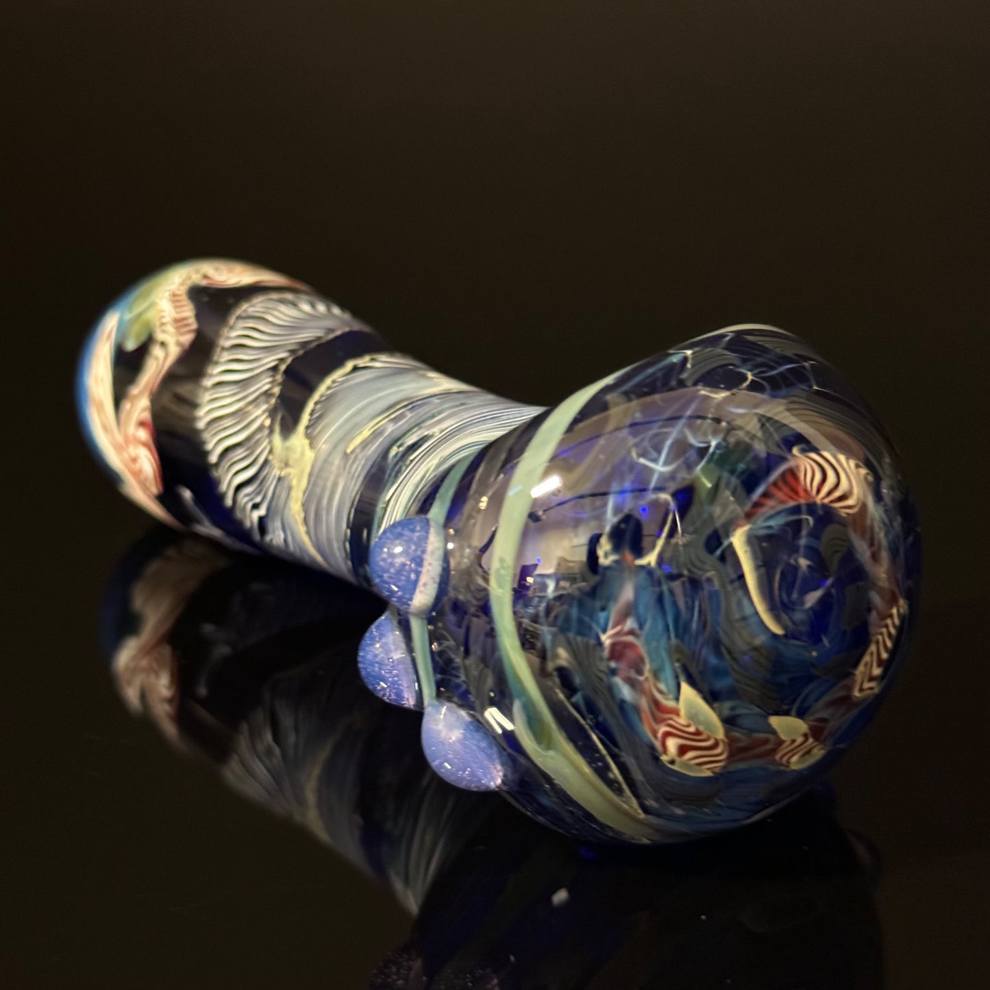 Cobalt Blue Latticino Linework Wrapped Color Glass Heady Pipe Hand Blown