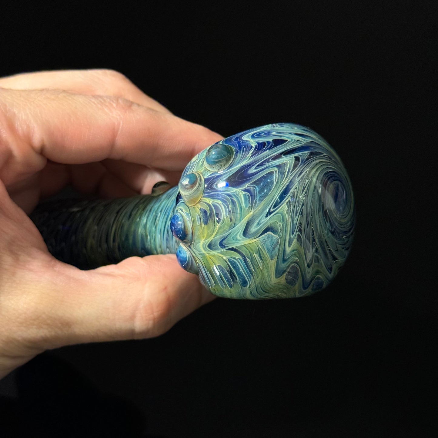 Blue & Green Cobalt Wrapped Color Glass Heady Pipe Hand Blown