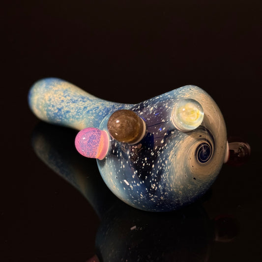 Slyme Blue Space Galaxy Nebula Glass Pipe Silver Fumed Glass Pipe, Heady Hand Blown