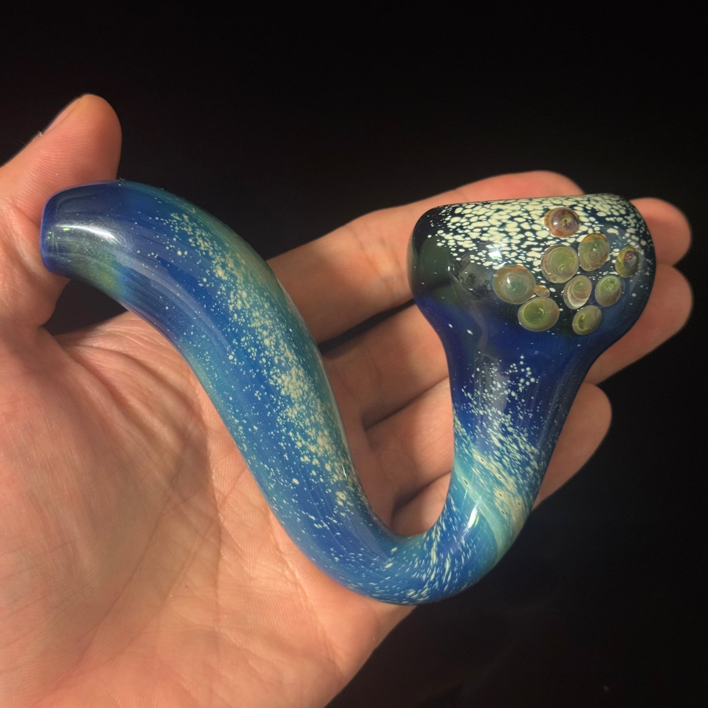 Galaxy Space Silver Fumed Green Blue Glass Sherlock Pipe, Heady Hand Blown