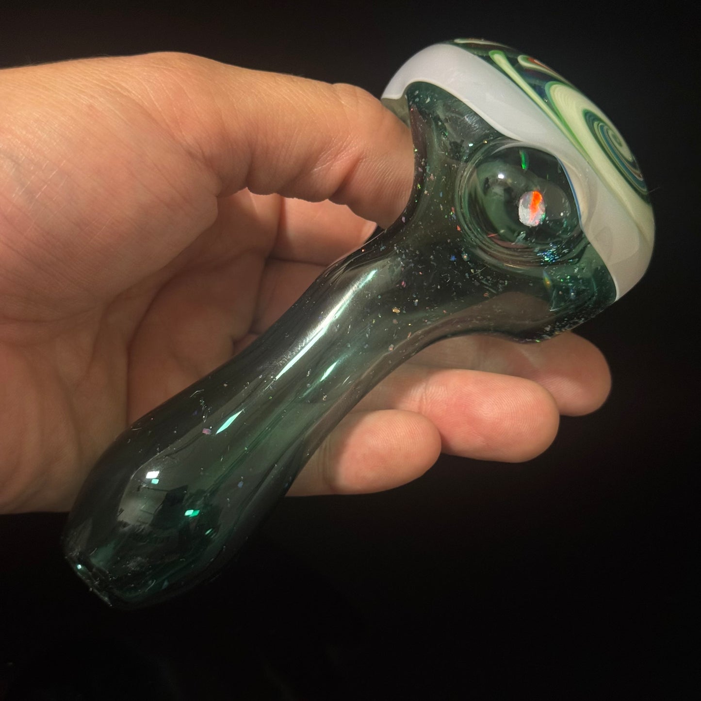 Full Crushed Opal Switchback Glass Pipe, Heady Hand Blown with An Opal