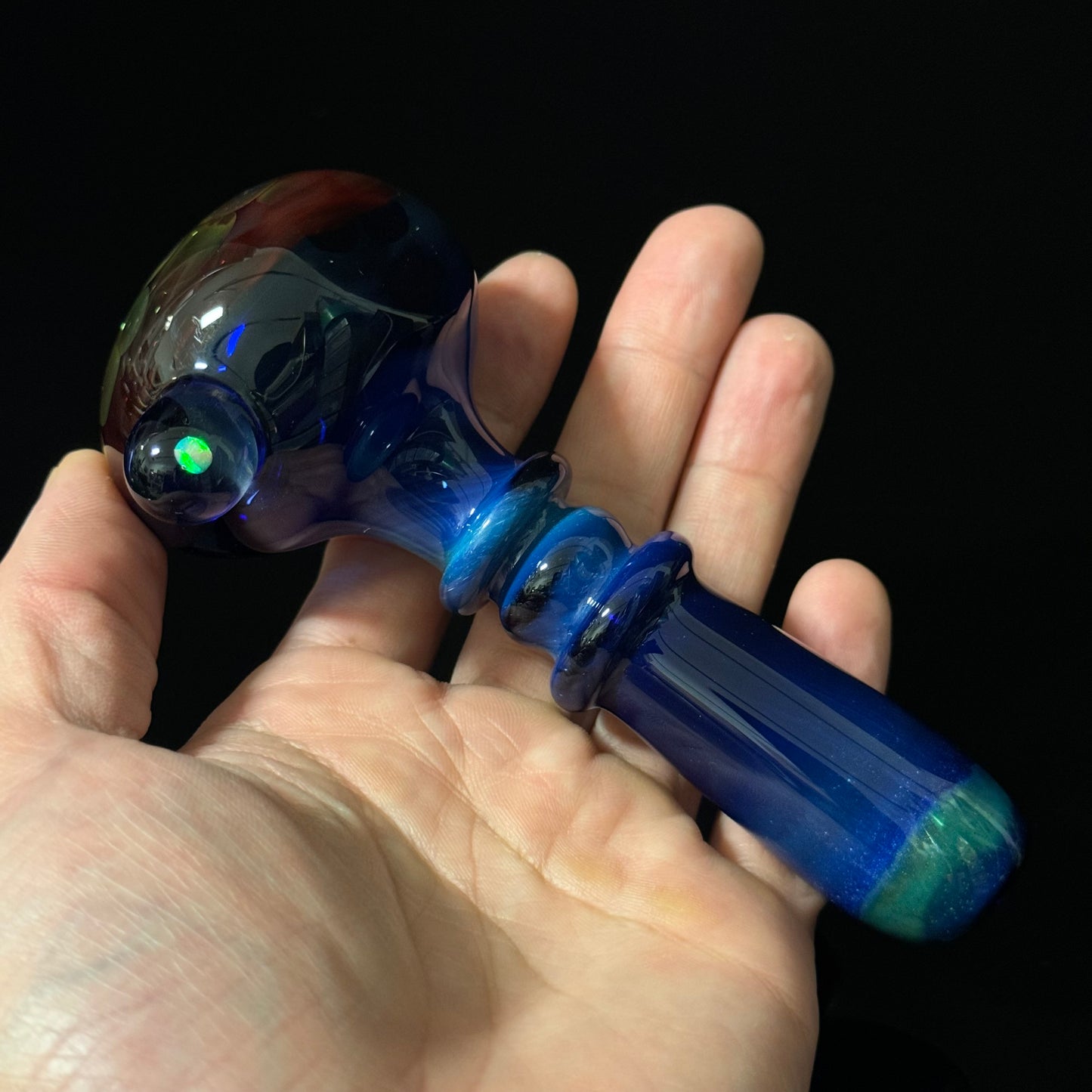 Blue Amber Honeycomb with a Gilson Opal on the side Glass Pipe