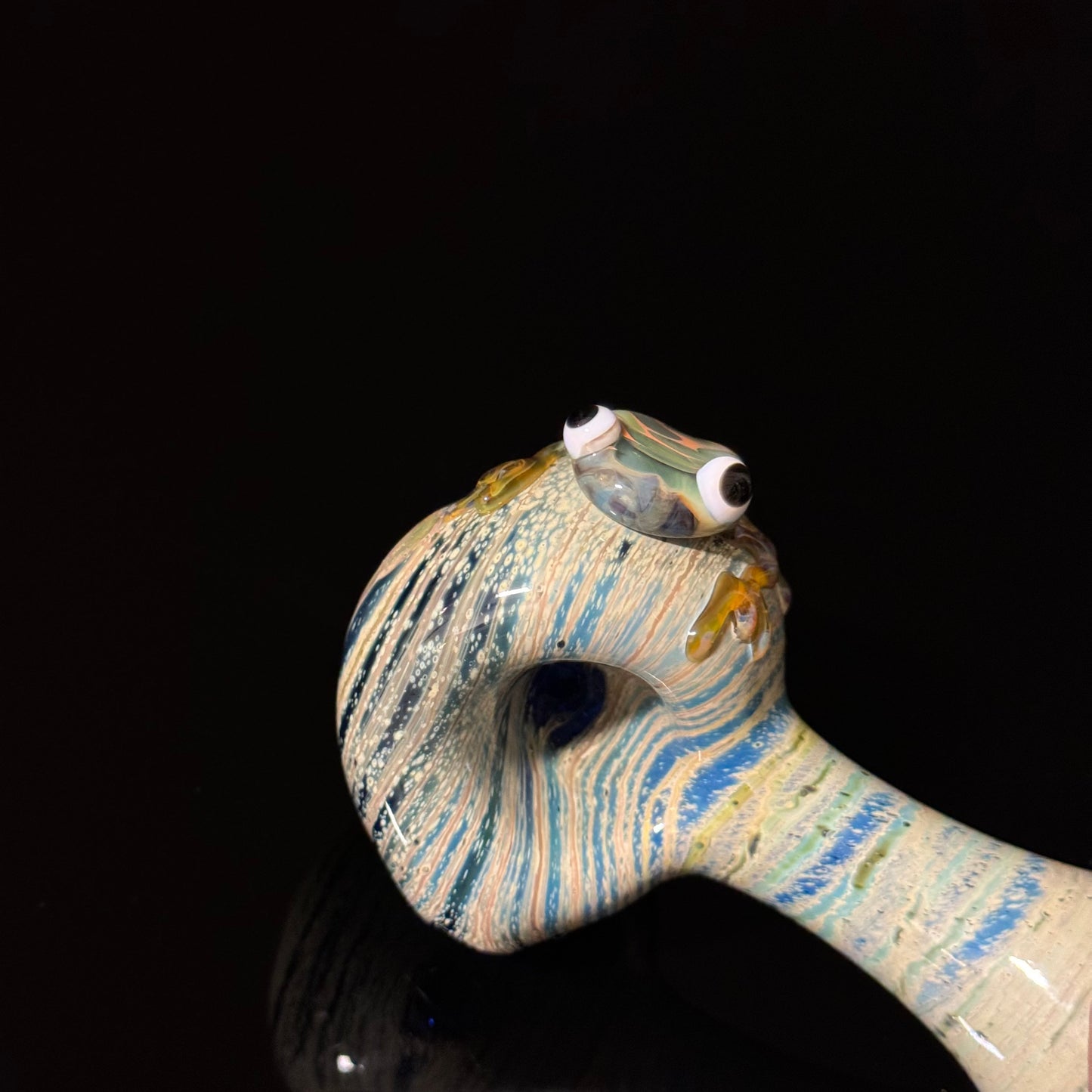 Frog Sculpture on a Multicolor wrapped Glass Pipe, Heady Hand Blown