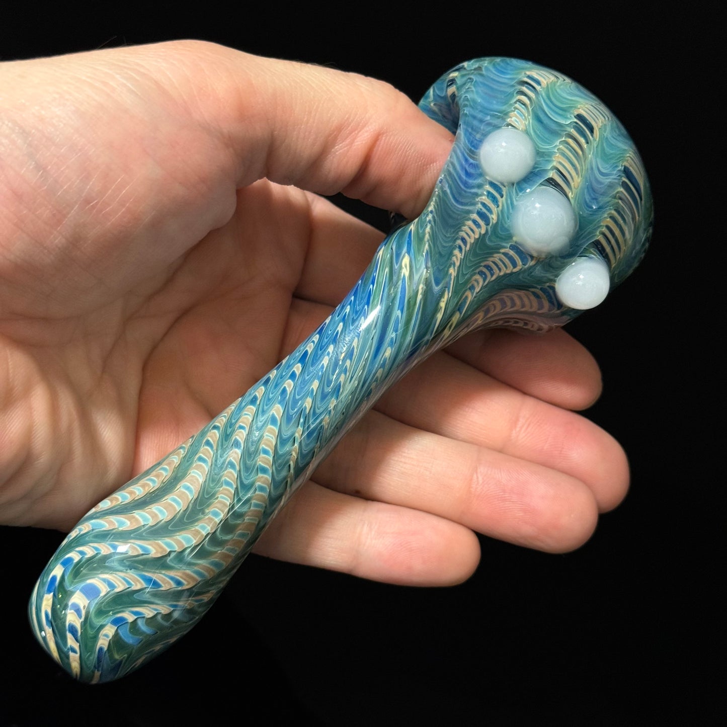 Blue & Green Cobalt Wrapped Color Glass Heady Pipe Hand Blown