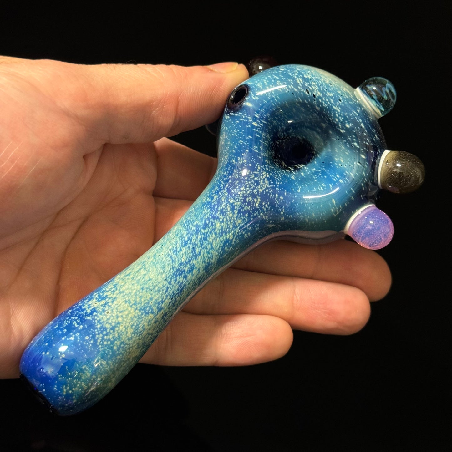 Slyme Blue Space Galaxy Nebula Glass Pipe Silver Fumed Glass Pipe, Heady Hand Blown