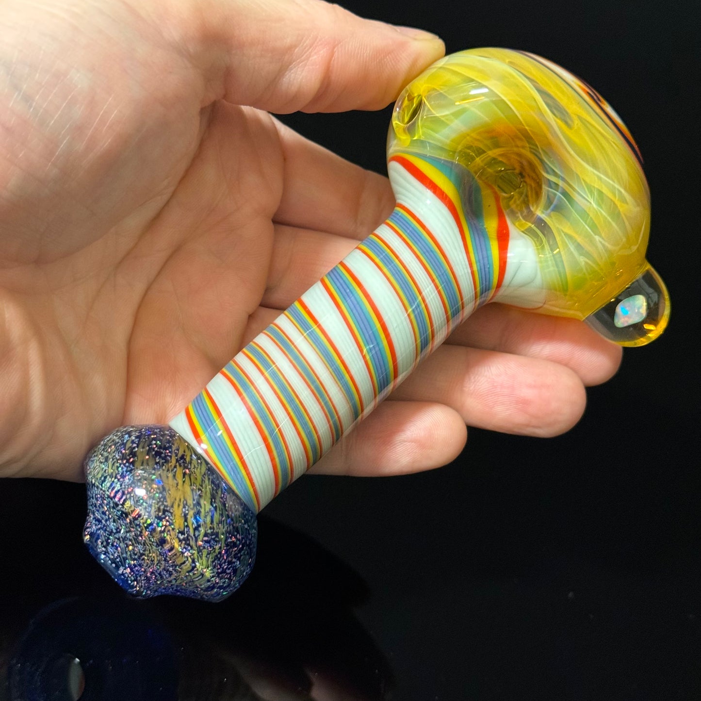 Crushed Opal Switchback Glass Pipe, Heady Hand Blown with An Opal