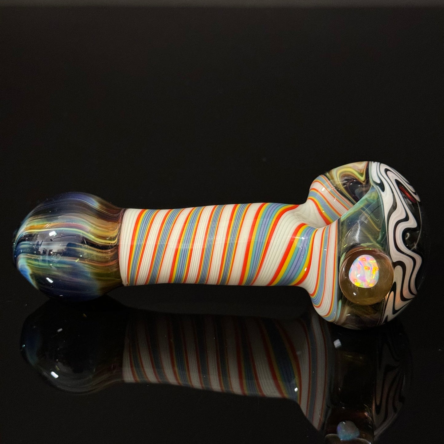 Full Linework Glass Pipe, Heady Hand Blown with An Opal