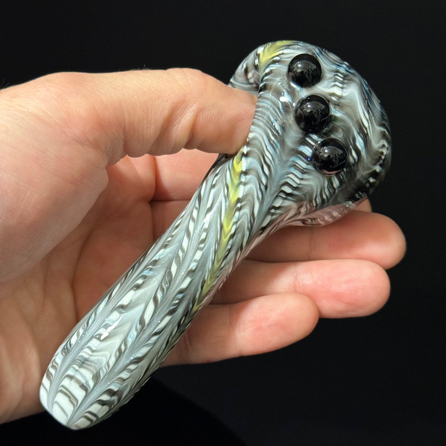 Solid White Pipe with a Multicolor Wrap Heady Hand Blown