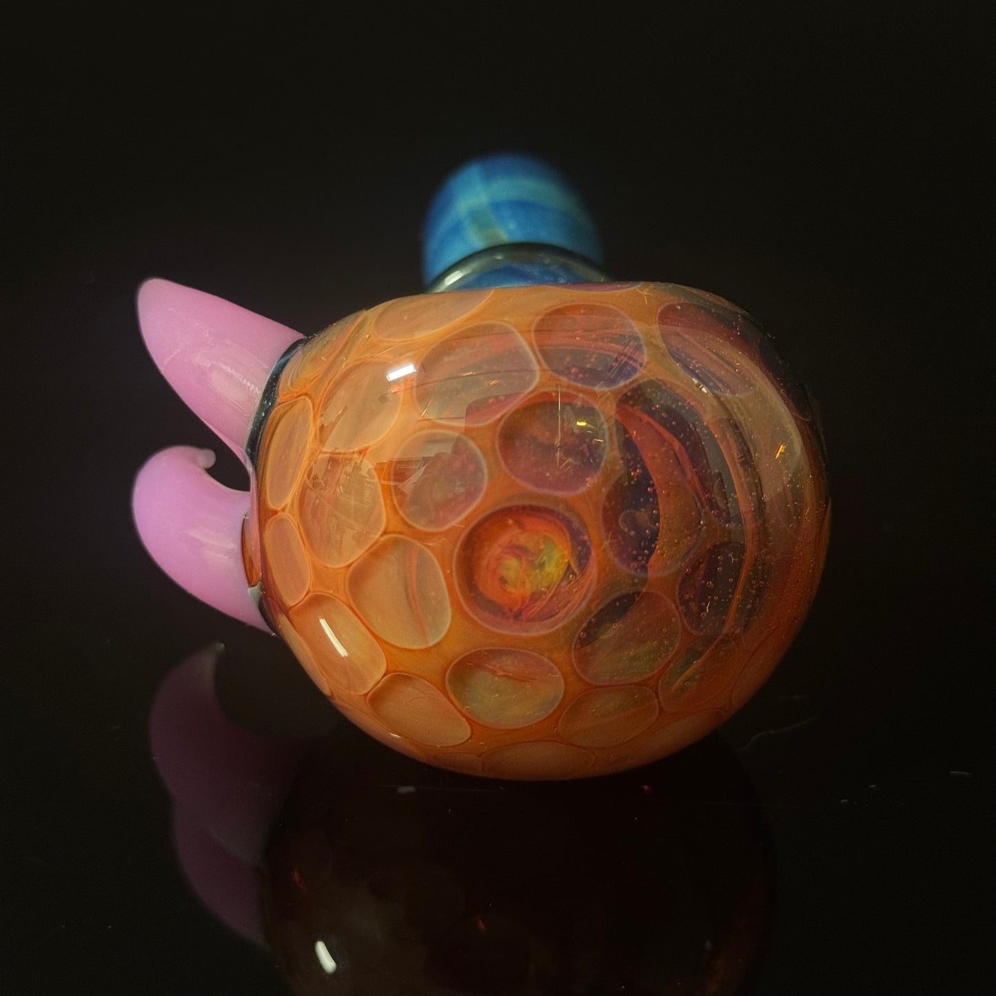 Heavy Inside Cobalt Silver Fumed Glass Heady Pipe With Pink Horns Hand Blown