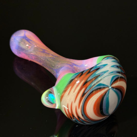 Full pink Slyme & Slyme Color Linework Glass Pipe, Heady Hand Blown with An Opal