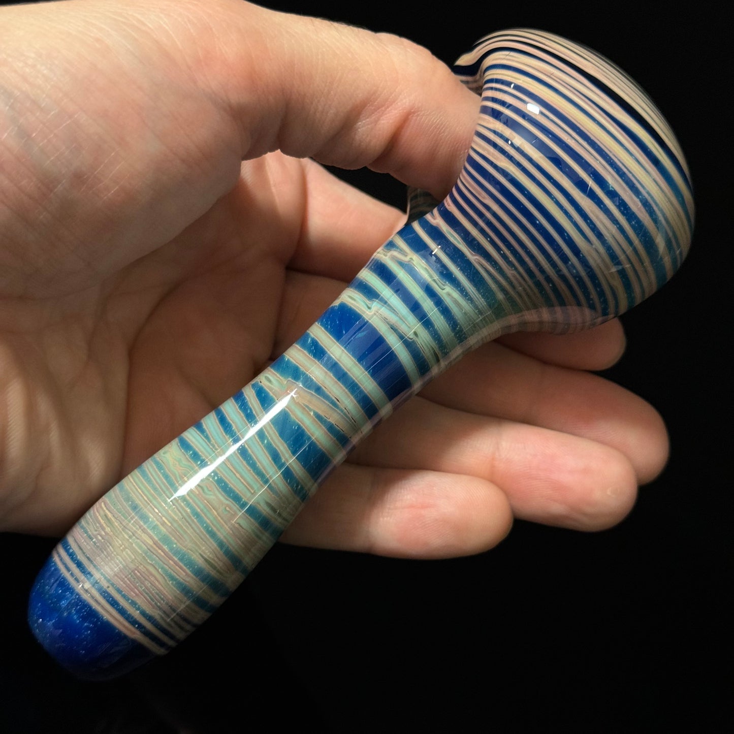 Blue Cobalt Wrapped Color Glass Heady Pipe Hand Blown