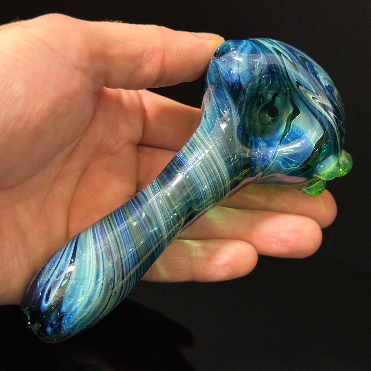 Green Switchback Wigwag Wrapped Glass Pipe Heady Pipe Hand Blown