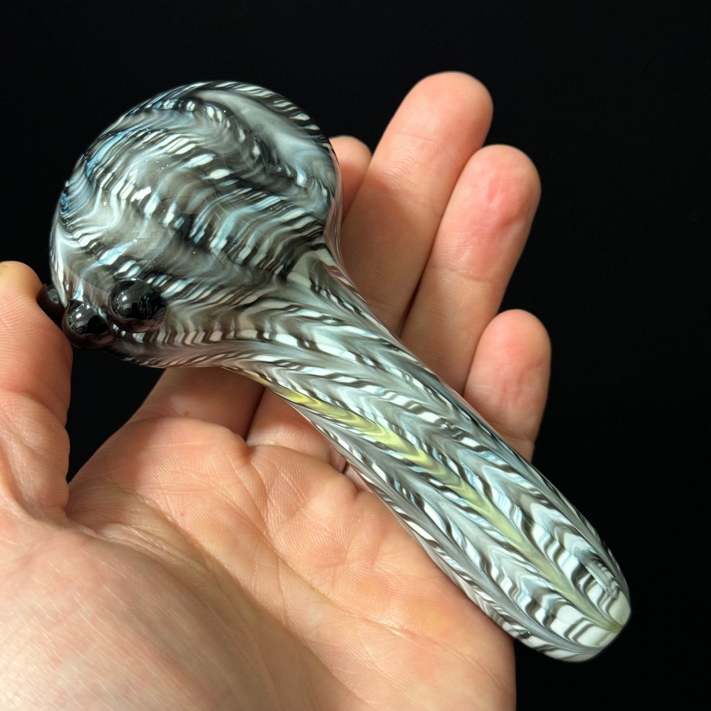 Solid White Pipe with a Multicolor Wrap Heady Hand Blown