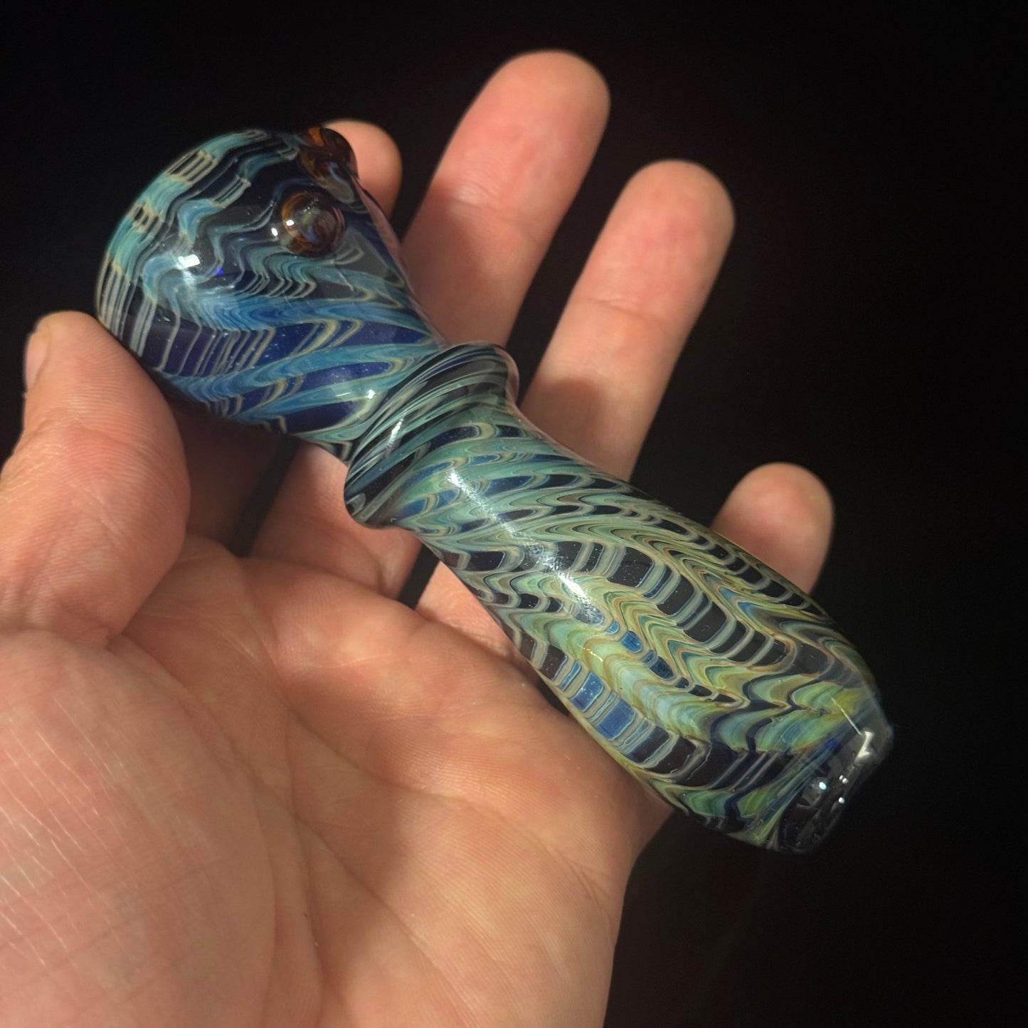 Heavy Cobalt Blue Silver Fumed Glass Heady Chillim Pipe Hand Blown