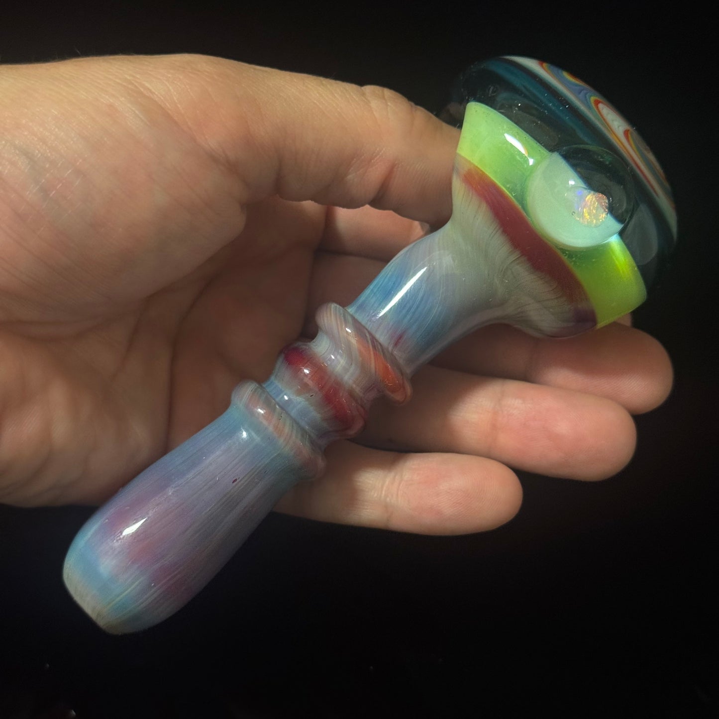 Linework Switchback Glass Pipe, Heady Hand Blown with An Opal