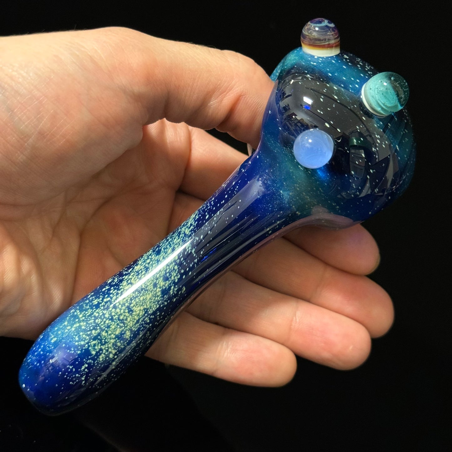 Blue Space Galaxy Nebula Glass Pipe Silver Fumed Glass Pipe, Heady Hand Blown