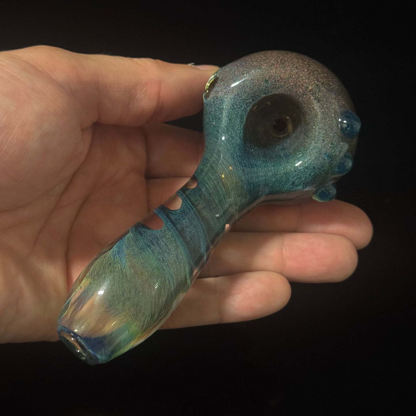Heavy Inside out Sparkle Blue & Red Glass Pipe Heady Pipe Hand Blown