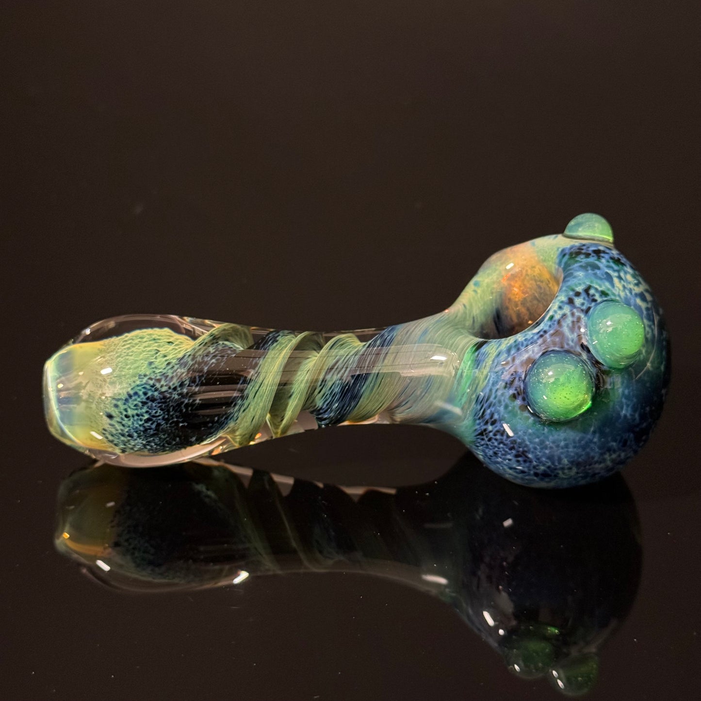 Green & Black Inside Out Glass Pipe Heady Pipe Hand Blown Extra Thick