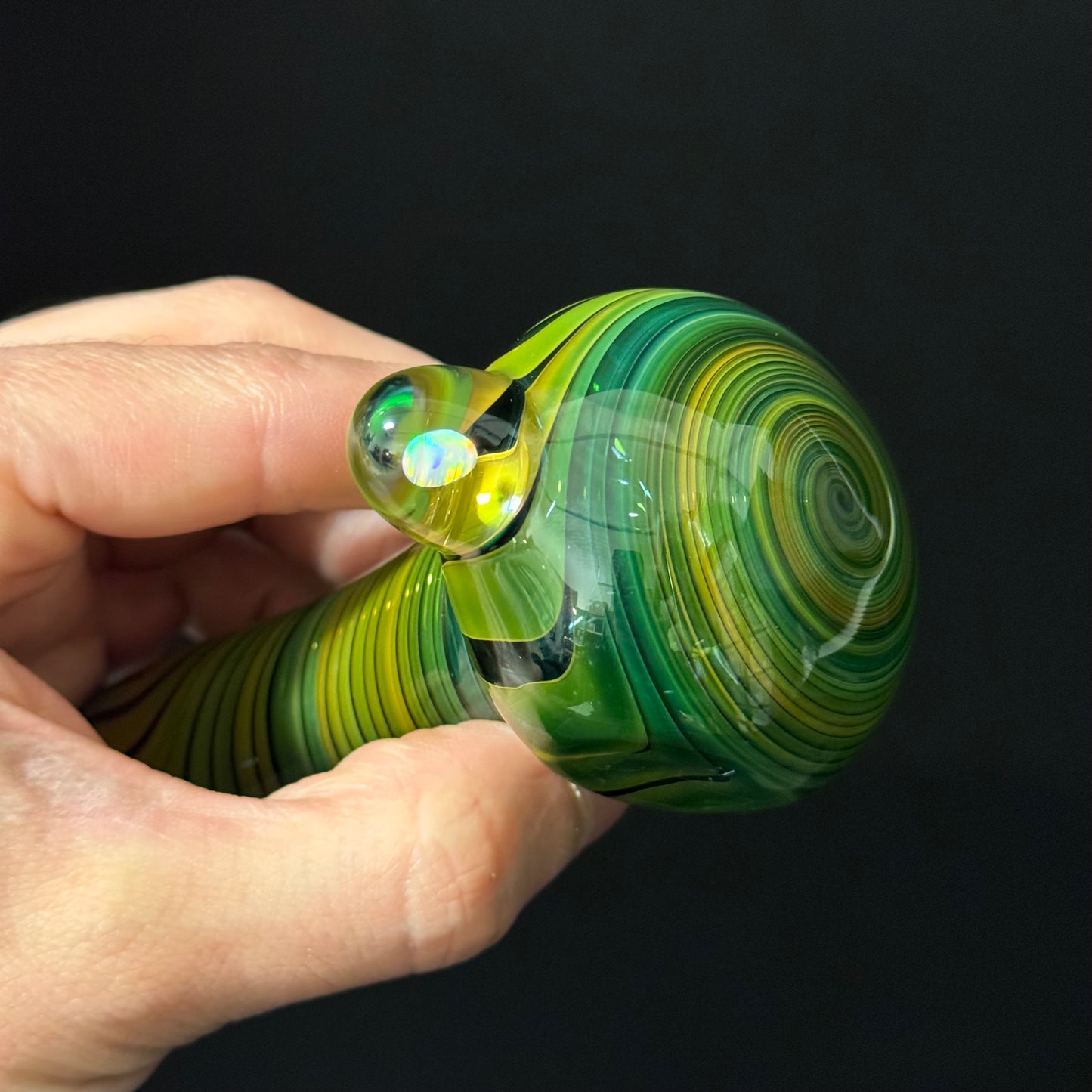 Gilson Opsl on a Green Wrapped Glass Pipe Heady Pipe Hand Blown