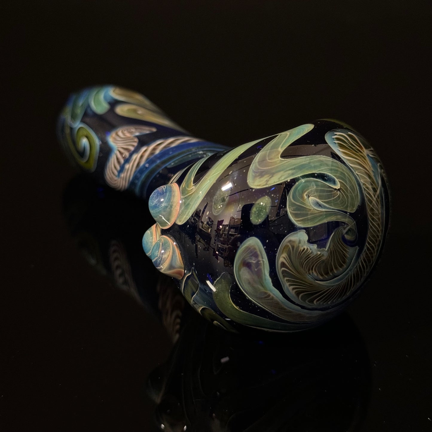 Cobalt Blue Latticino Linework Wrapped Color Glass Heady Pipe Hand Blown