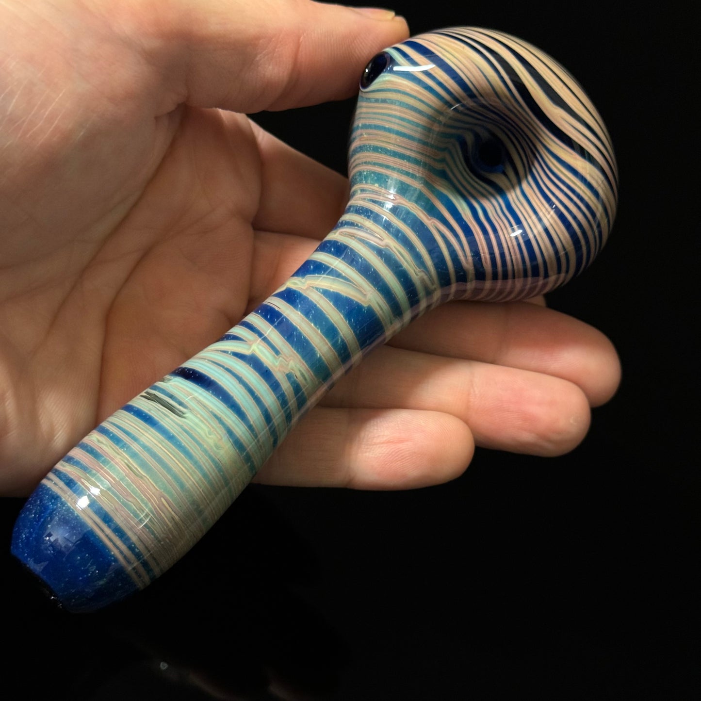 Blue Cobalt Wrapped Color Glass Heady Pipe Hand Blown