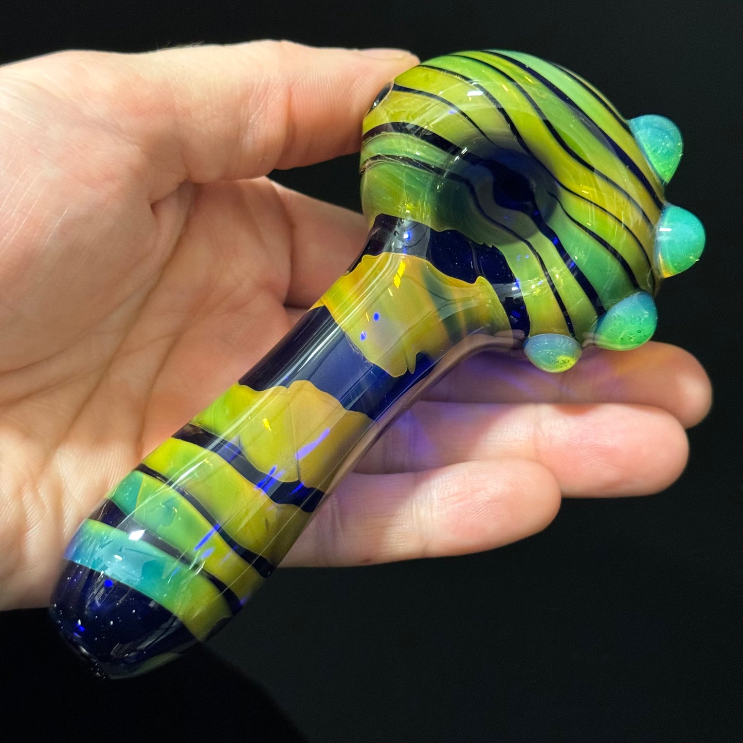 Green Wrapped Glass Pipe with Slyme Heady Pipe Hand Blown