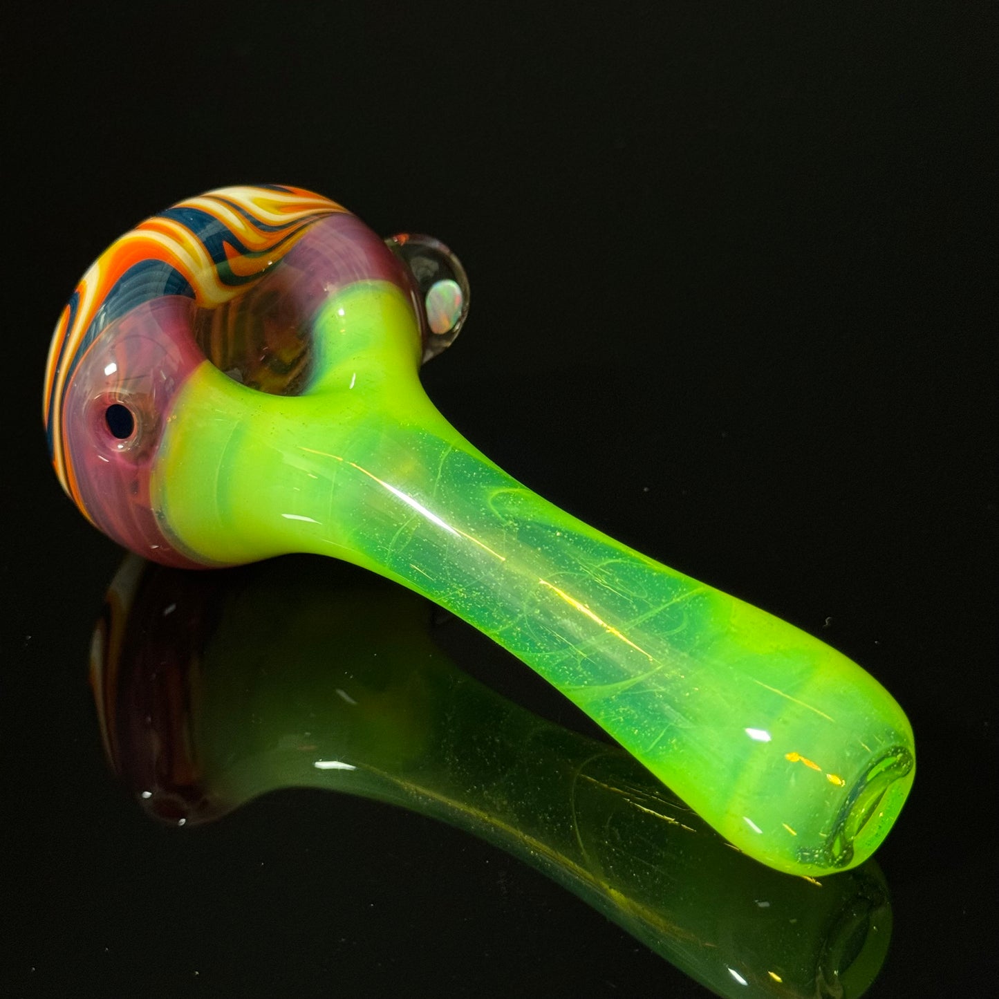 Full Slyme Color Linework Glass Pipe, Heady Hand Blown with An Opal