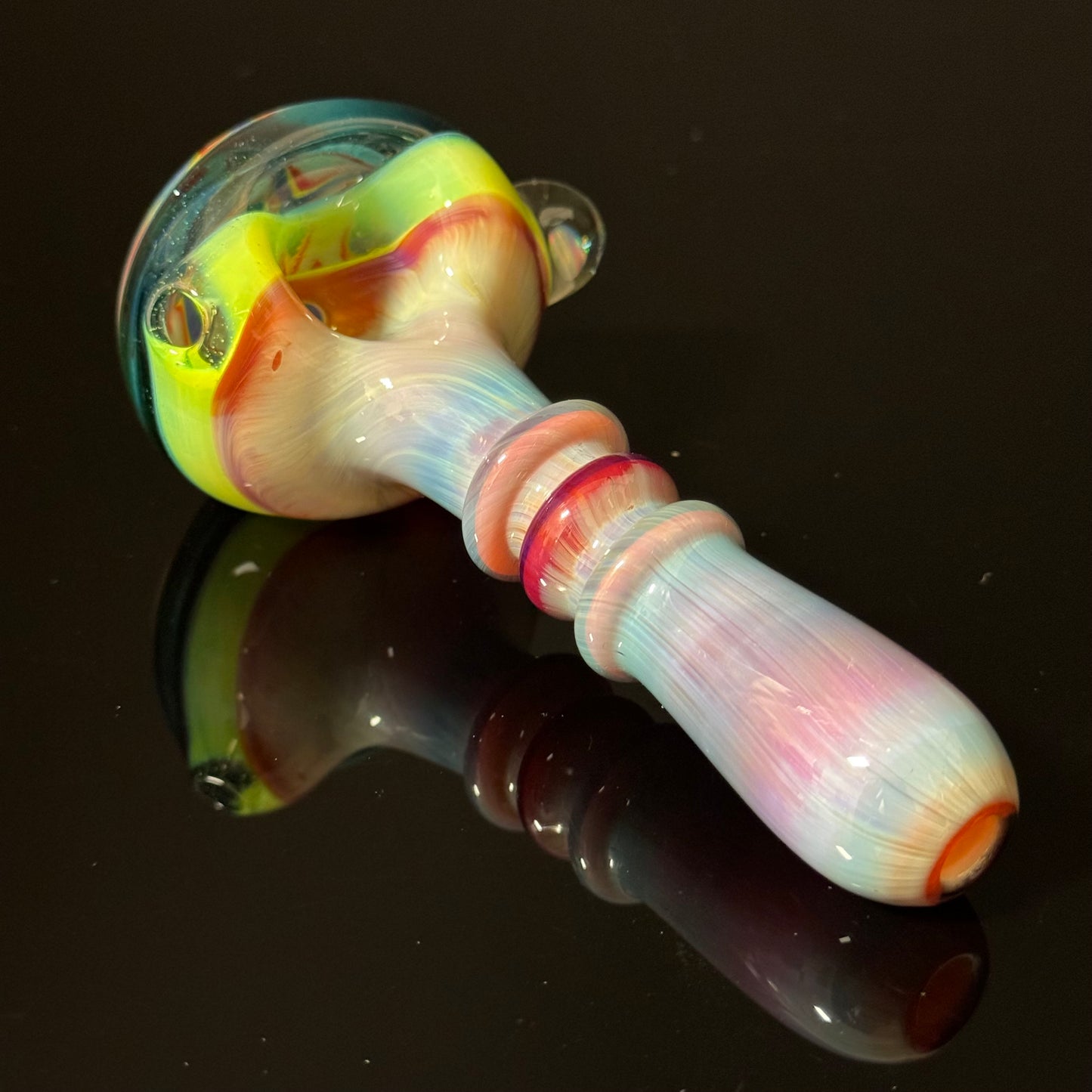 Full Color Linework Glass Pipe, Heady Hand Blown with An Opal