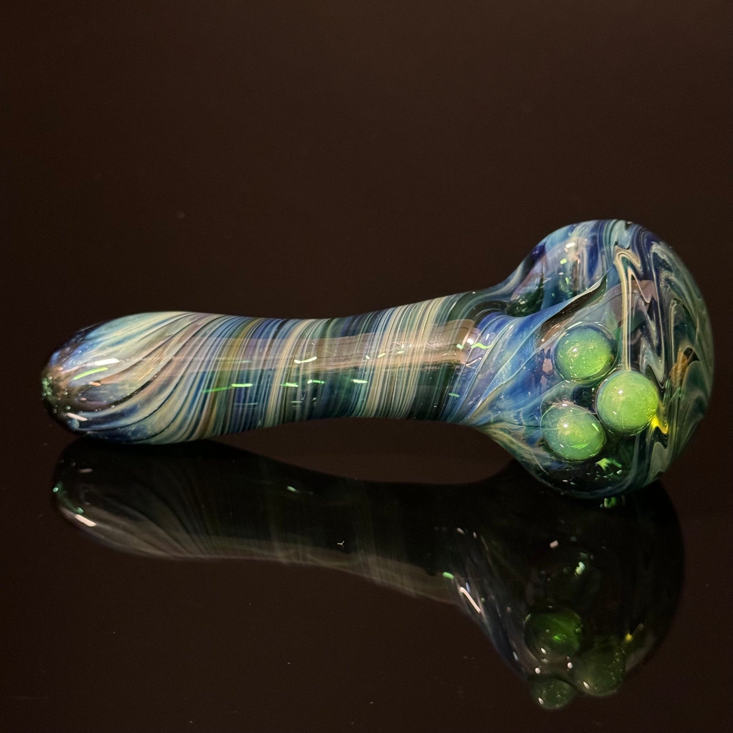 Green Switchback Wigwag Wrapped Glass Pipe Heady Pipe Hand Blown