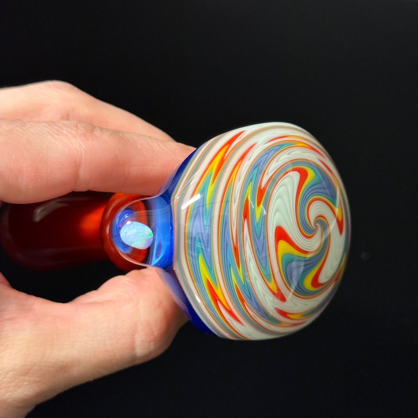 Full Color Linework Glass Pipe, Heady Hand Blown with An Opal