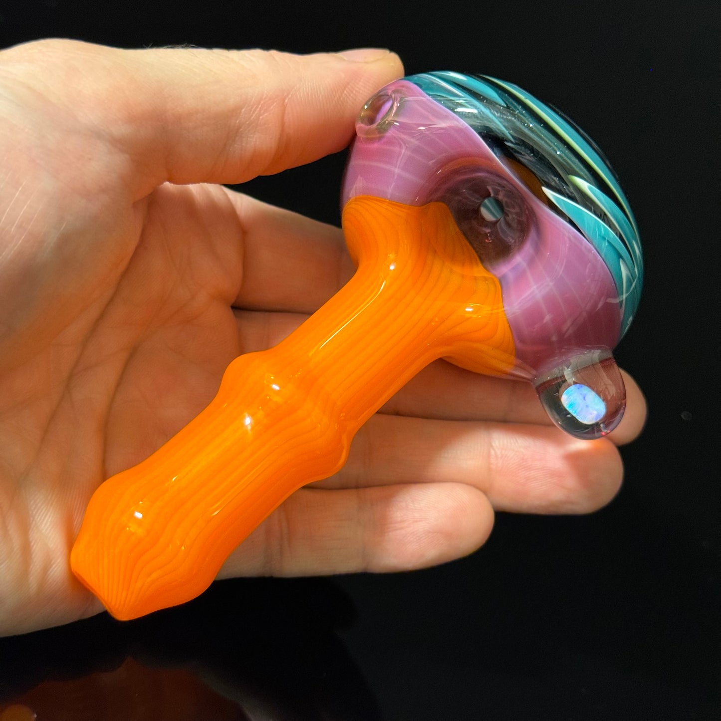 Full Color Linework Glass Pipe, Heady Hand Blown with An Opal