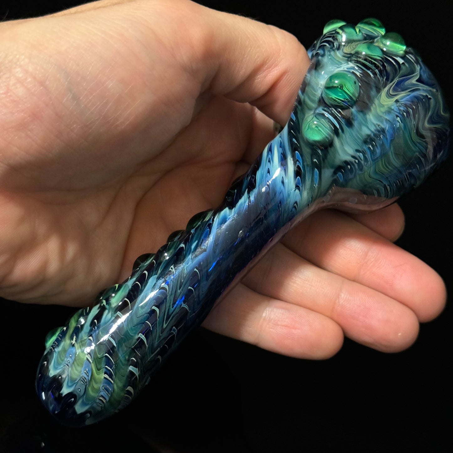 Blue & Slyme Green Cobalt Wrapped Color Glass Heady Pipe Hand Blown