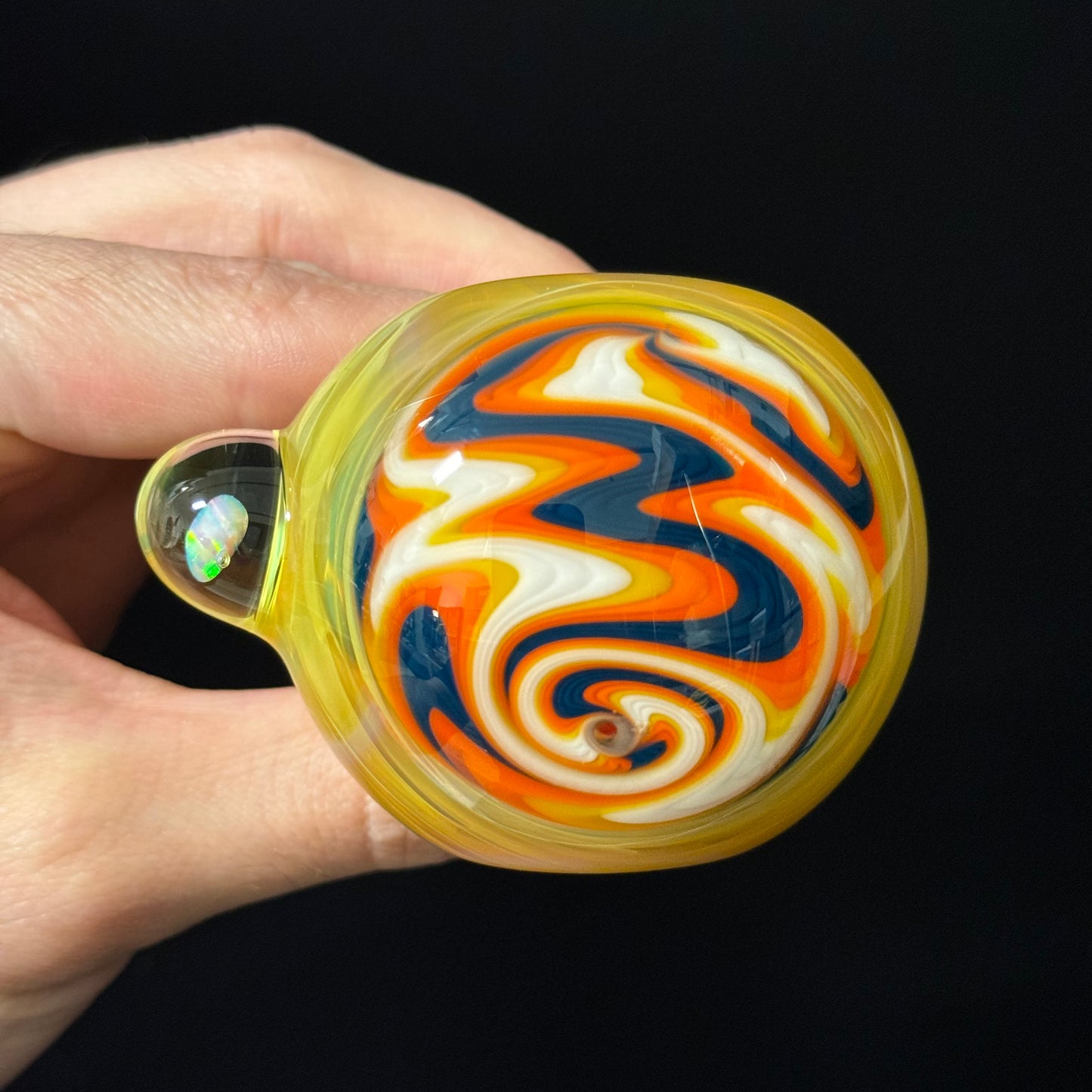 Crushed Opal Switchback Glass Pipe, Heady Hand Blown with An Opal