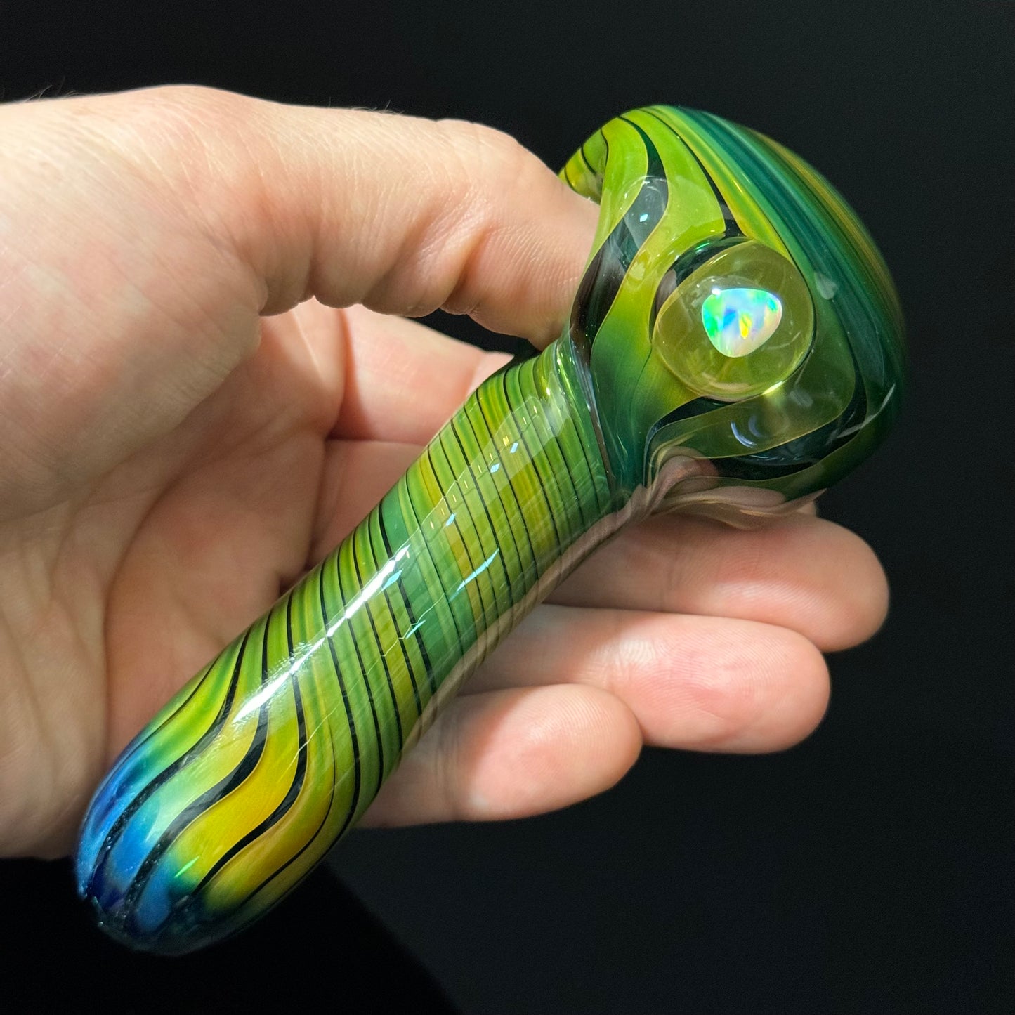 Gilson Opsl on a Green Wrapped Glass Pipe Heady Pipe Hand Blown