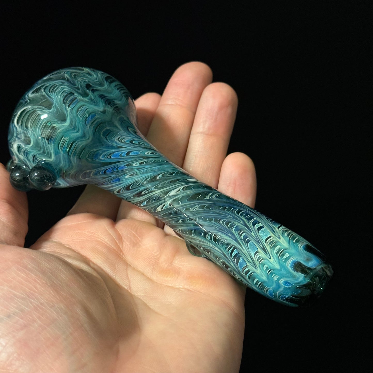 Sparkle Blue & Green Cobalt Wrapped Color Glass Heady Pipe Hand Blown