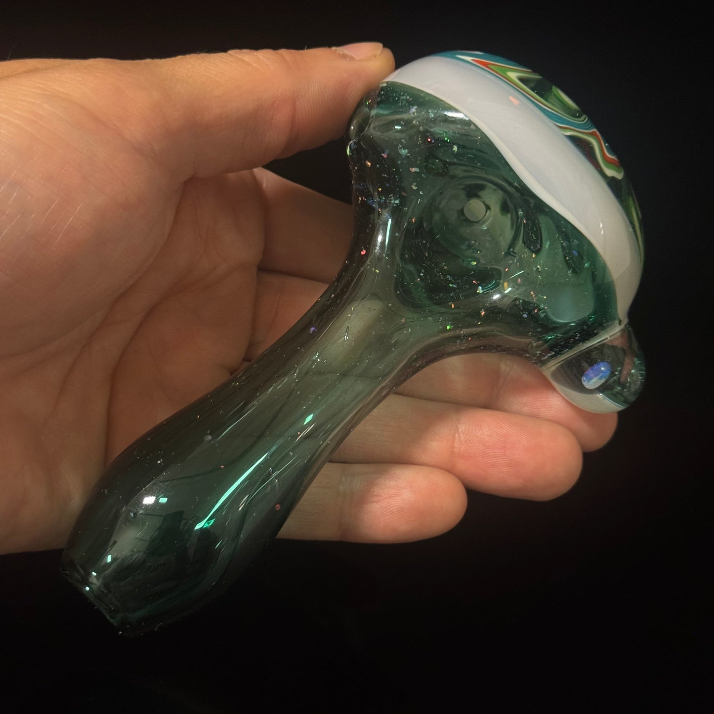 Full Crushed Opal Switchback Glass Pipe, Heady Hand Blown with An Opal