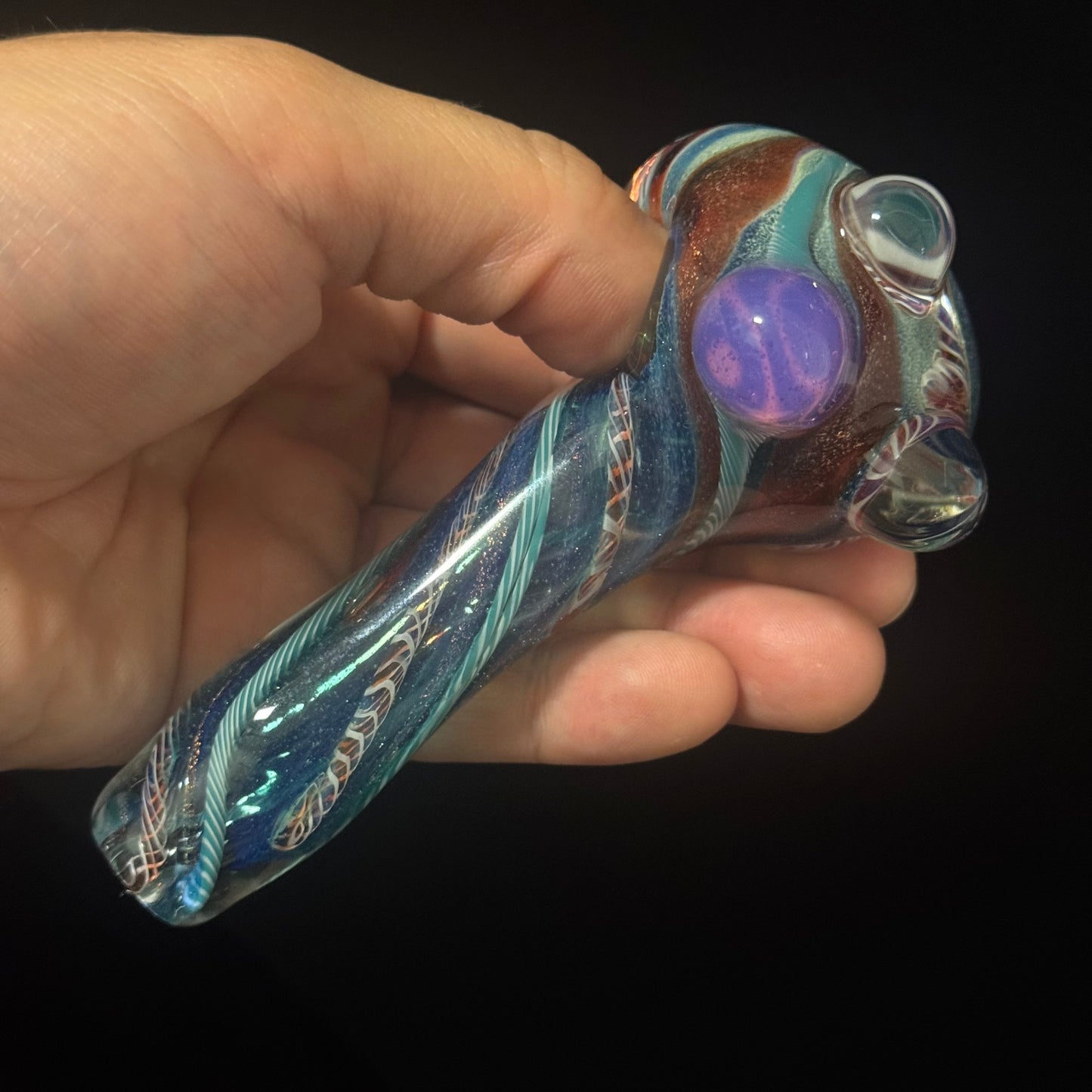 Heavy Inside out Dichro Sparkle Blue & White Glass Pipe Heady Pipe Hand Blown
