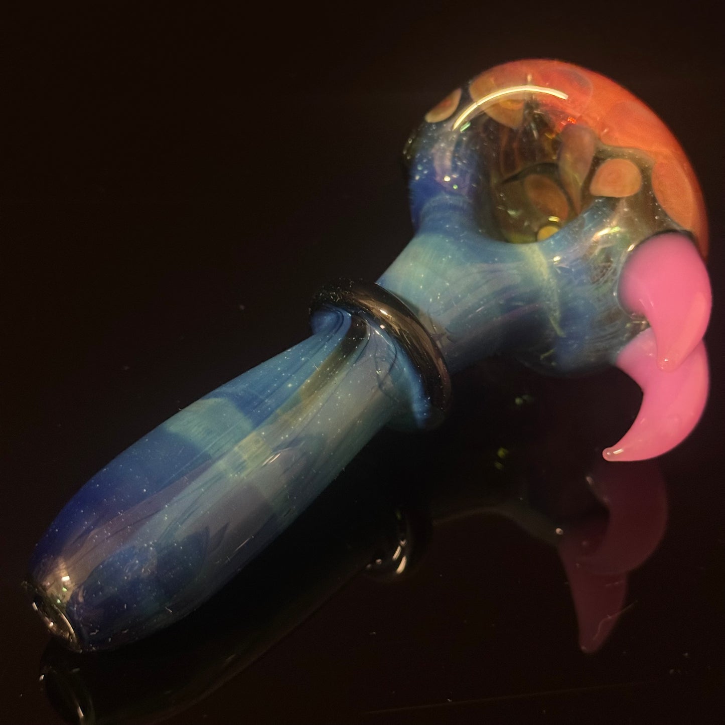 Heavy Inside Cobalt Silver Fumed Glass Heady Pipe With Pink Horns Hand Blown