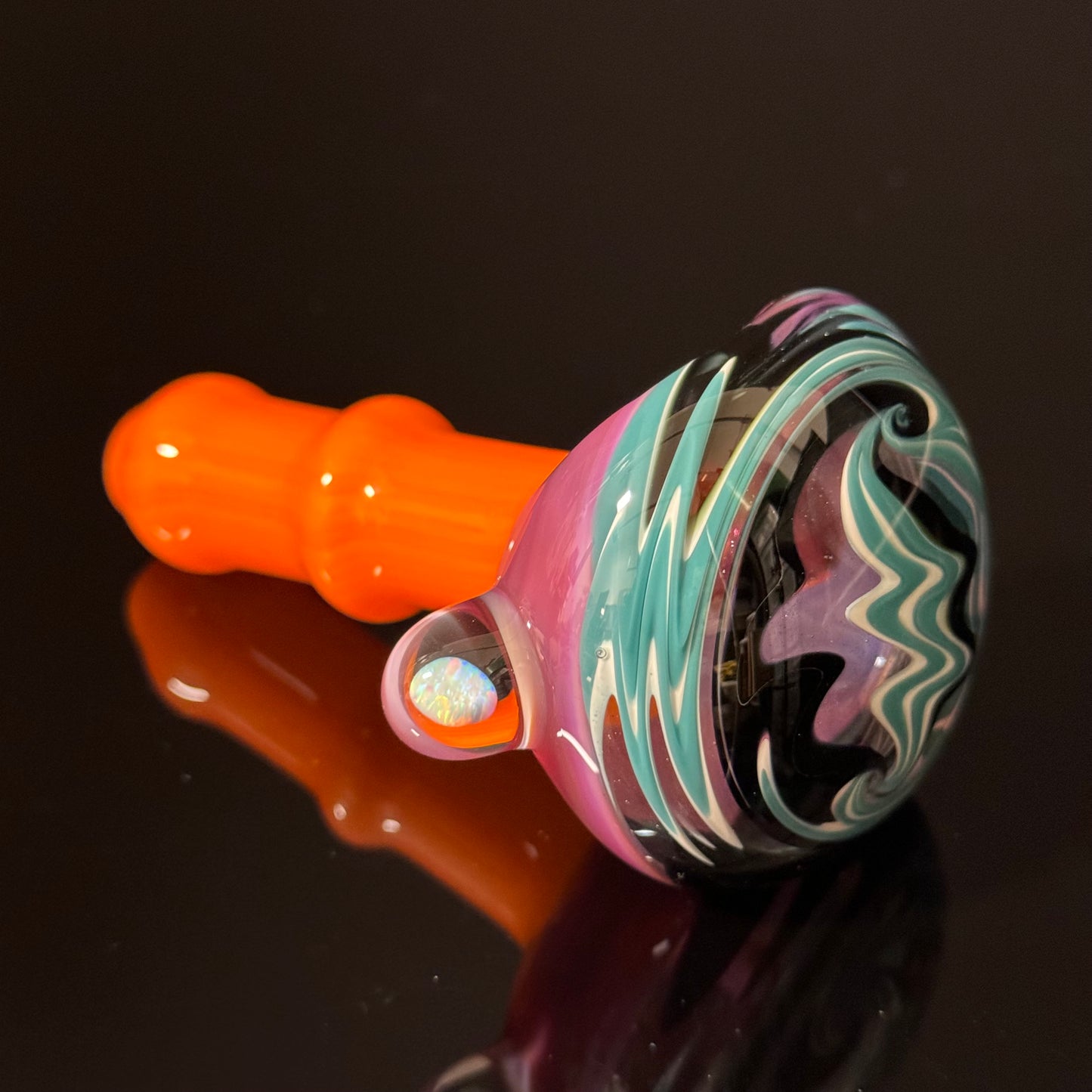 Full Color Linework Glass Pipe, Heady Hand Blown with An Opal