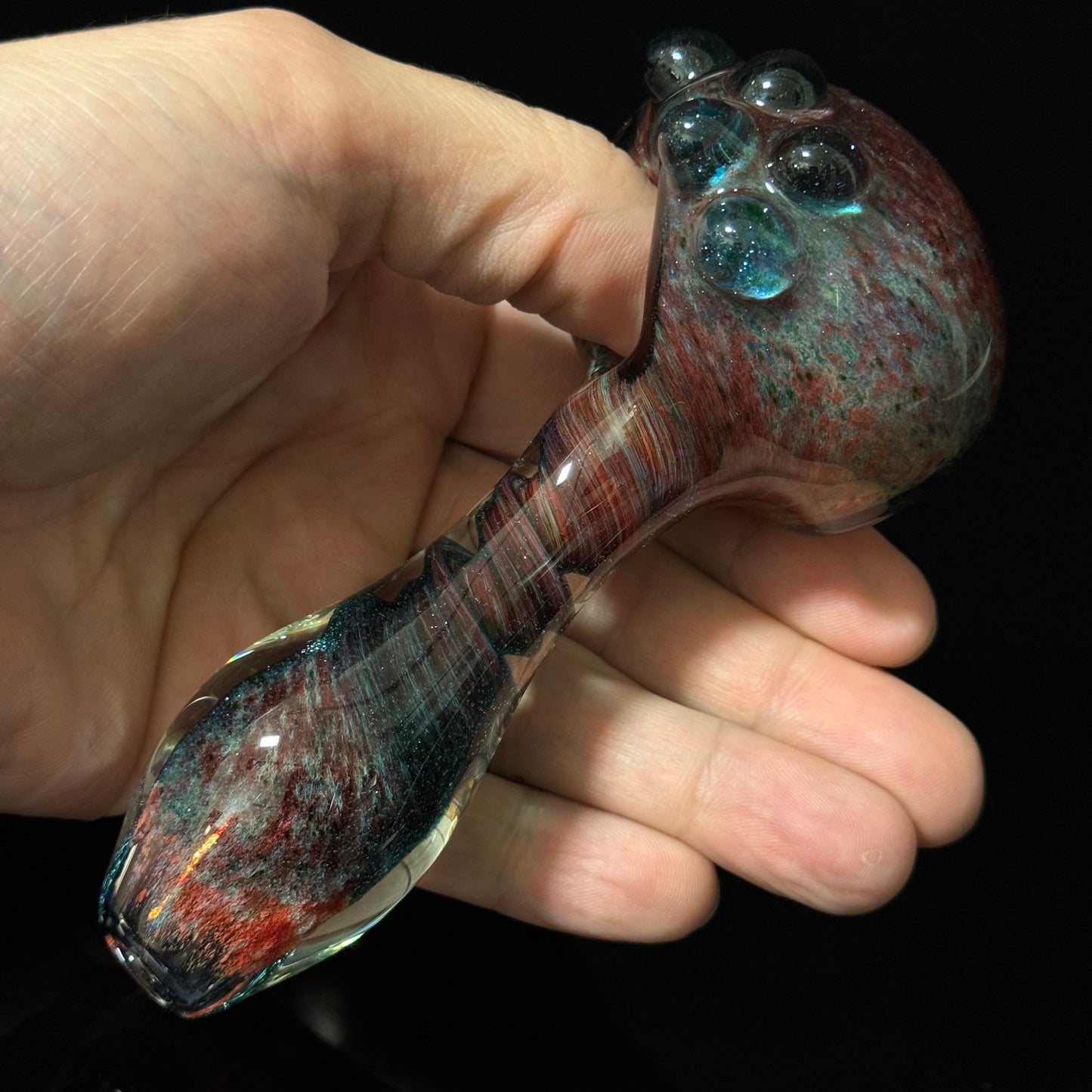 Heavy Inside out Sparkle Blue, Red & White Glass Pipe Heady Pipe Hand Blown