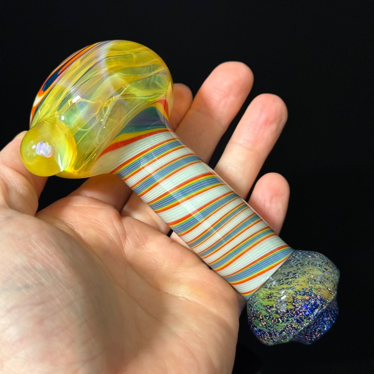 Crushed Opal Switchback Glass Pipe, Heady Hand Blown with An Opal