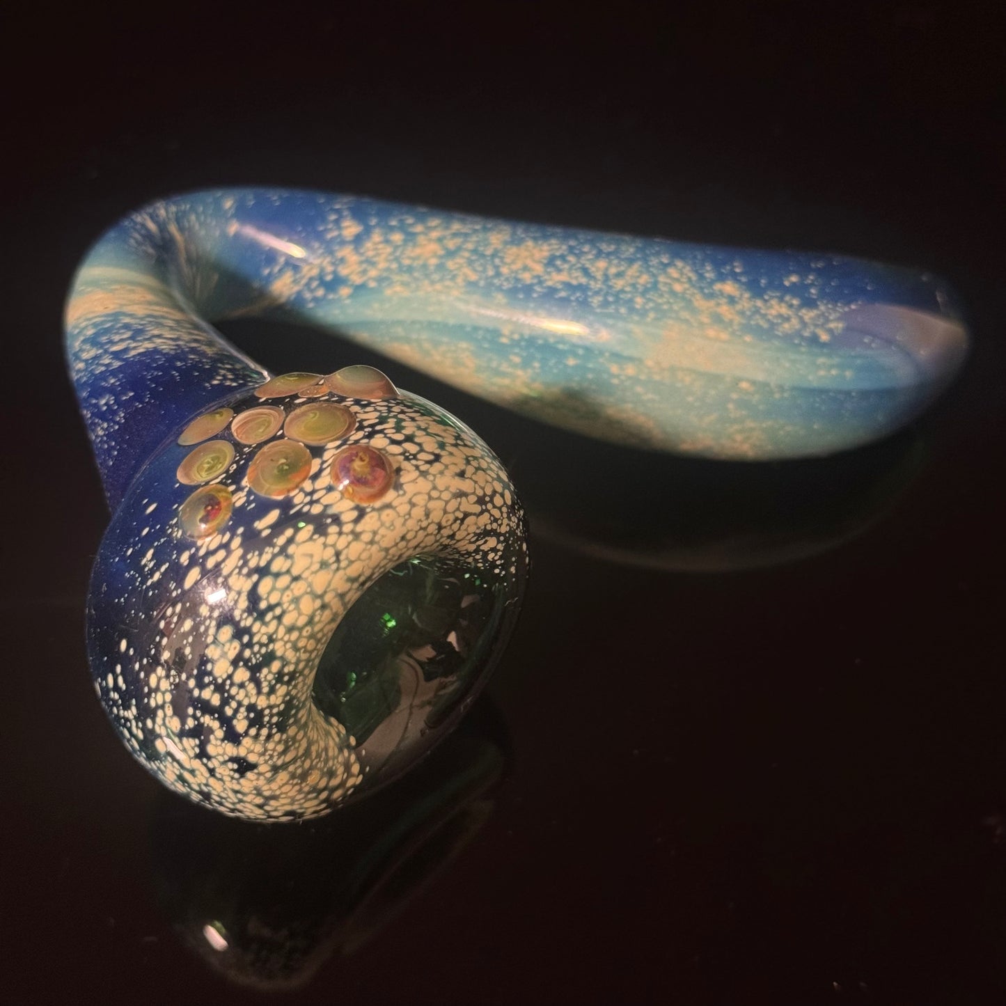 Galaxy Space Silver Fumed Green Blue Glass Sherlock Pipe, Heady Hand Blown