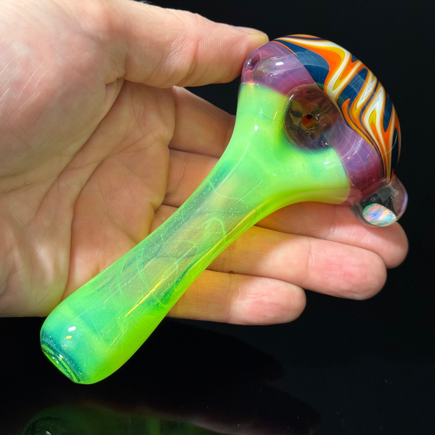 Full Slyme Color Linework Glass Pipe, Heady Hand Blown with An Opal