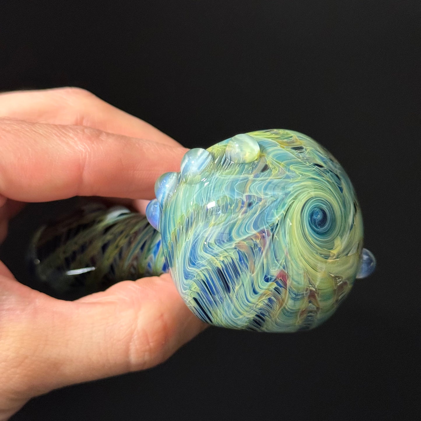 Green & Blue Wrap & Rake Color Glass Heady Pipe Hand Blown