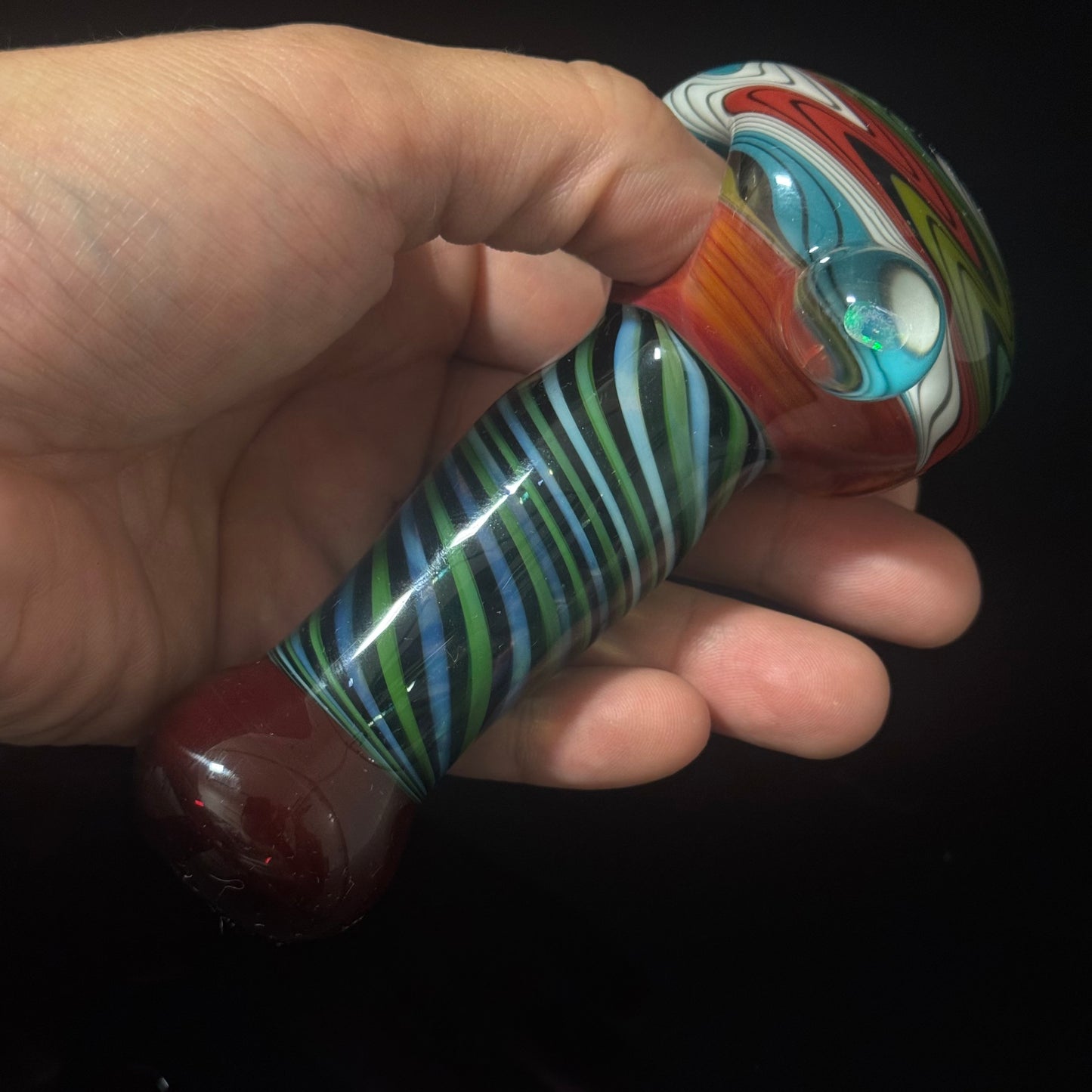 Full Linework Switchback Glass Pipe, Heady Hand Blown with An Opal