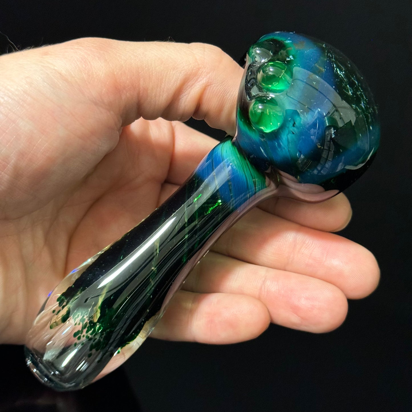 Inside out Black & Green Glass Pipe Heady Pipe Hand Blown Extra Thick