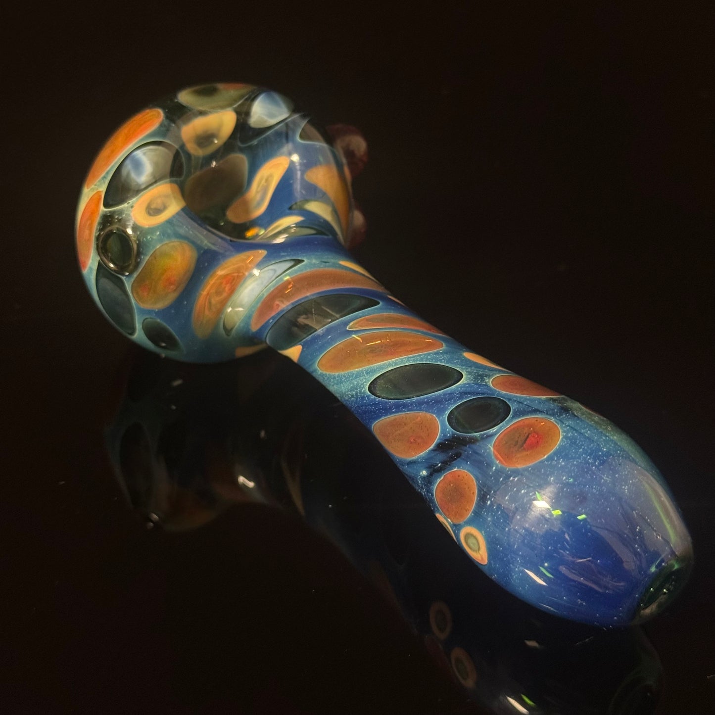 Blue Cobalt Dotted & Wrapped Color Glass Heady Pipe Hand Blown